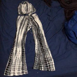 TIE DYE DRAWSTRING HALTER TOP & CUT OUT PANTS SET